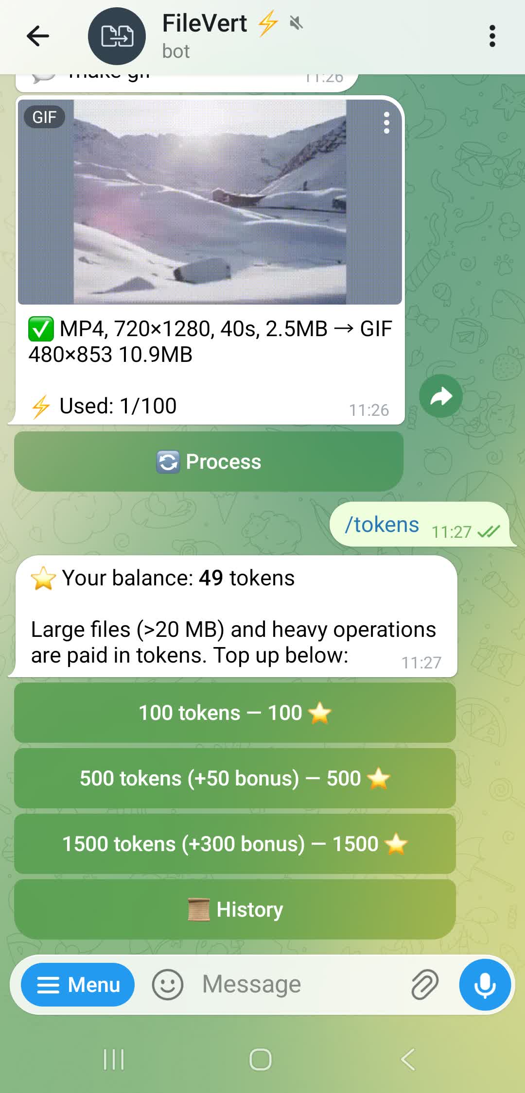 Token packs via Telegram Stars